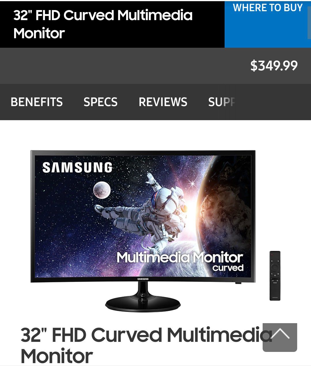 Samsung 32" Curved Monitor, Speaker, Remote