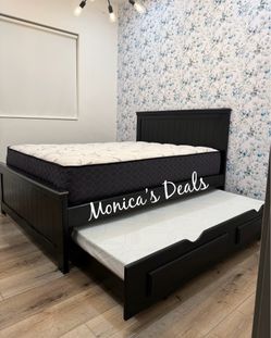 Queen Solid Wood Bed With Twin Trundle And Both Mattresses $840