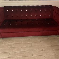 Red Velvet Rhinestone Couch Set