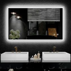 LED Bathroom Mirror, 48 X28 Bathroom Mirror, Dual Backlit & Front Lit Anti-Fog, Dimmable Light Bathroom Mirror, Bathroom Mirror with Lights Wall-Mount