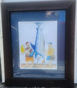 1991 Signed Jim Beran Cartoon Poster MARLIN FISH, MERMAID, FISHERMEN 25" x 21" in overall good condition