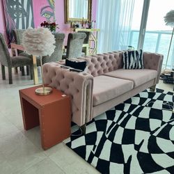 Pink Tufted Velvet Sofa 84in Long $550