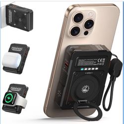 for Magsafe Battery Pack 10000mAh,5-in-1 Magnetic Power Bank Built in AC Plug,Magnetic Wireless Portable Charger for Apple Watch,22.5W Fast Charging 