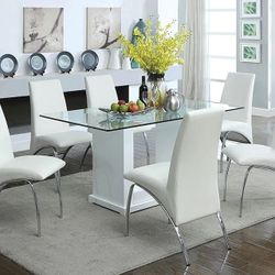 Contemporary White Glass Top 7-piece Dining Table Set