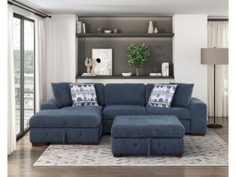 Raife Blue 3-Piece Sectional with Left Chaise And Ottoman