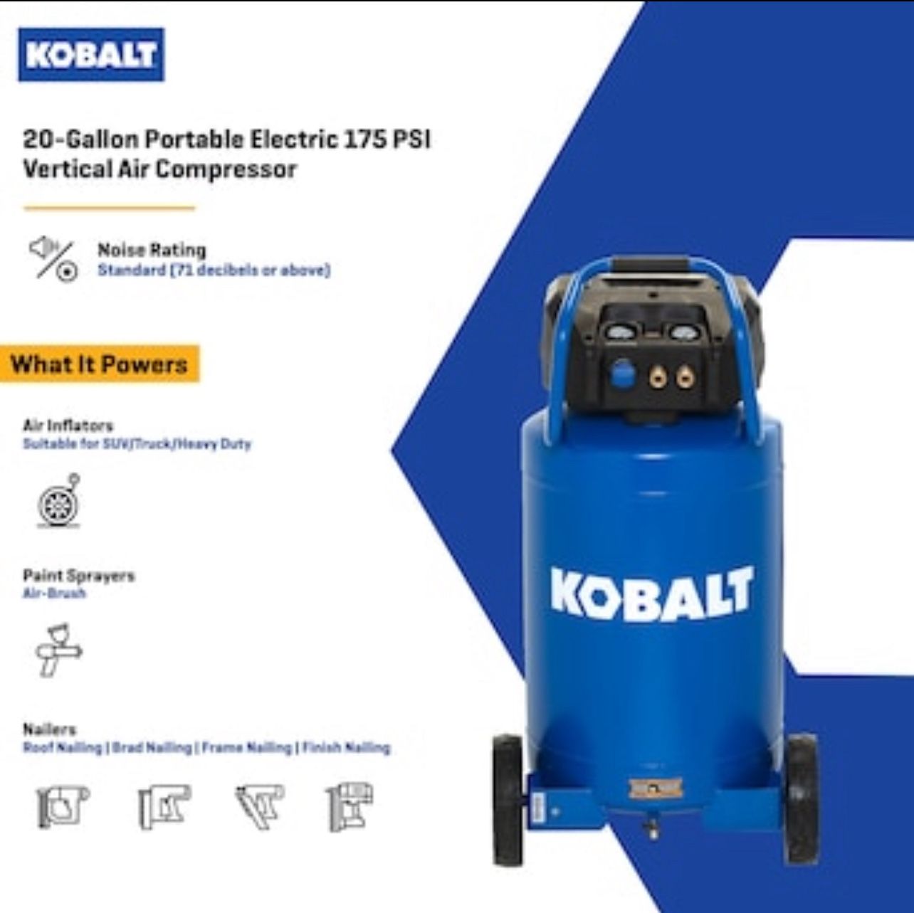 Kobalt 20-Gallon Vertical Air Compressor – New