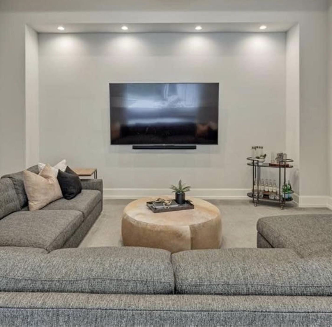 American leather Room and board cowhide ottoman coffee table