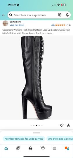 Castamere Womens High Heel Platform Lace Up Boots Chunky Heel Mid-Calf Boot with Zipper Round Toe 6