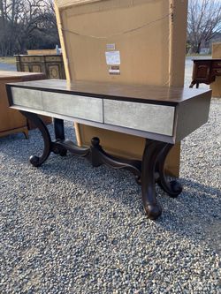 Dark Wood Console Table with Silver Drawers