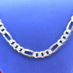 925 Silver 24” Figaro Pave Necklace 59.90g 8mm 179102/6