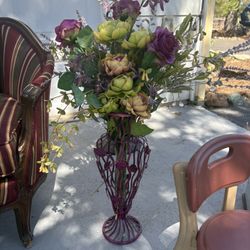 Metal Floor Vase With Silk Flowers 