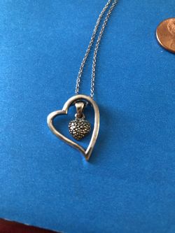 Double heart necklace pendant sterling silver marcasite,Heart in Heart, you could separate from each other,18” Chain