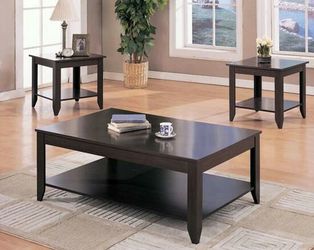 NEW in box coffee table set with 2 end tables espresso brown
