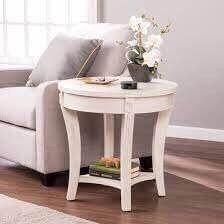 SEI Furniture Laverley Shabby Chic Round End Table in Whitewash