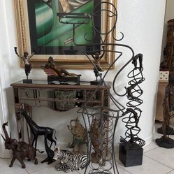JOHN RISLEY 63” LADY 18 BOTTLE WINE HOLDER BAR CART RACK. MCM Art Deco Look. Fabulous Conversation Piece. 1 Of A Kind Floor Art Statue!