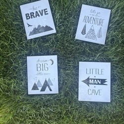 Kids Room Nursery Wall Art Set - Adventure Brave Dream Big Man Cave (Set of 4)