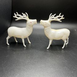 Two Vintage Christmas Celluloid Reindeer Decorations