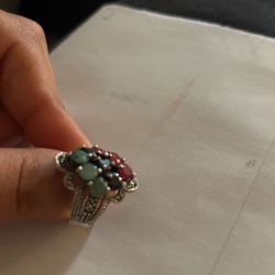 Silver Ring With Robby And Gemstones 
