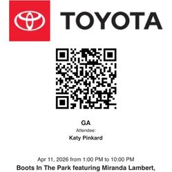 2 BOOTS IN THE PARK TICKETS