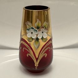 Vintage Hand -Blown and Hand-Painted Bud/Mini Vases (Set Of 2) - Ruby Glass & Cobalt Glass