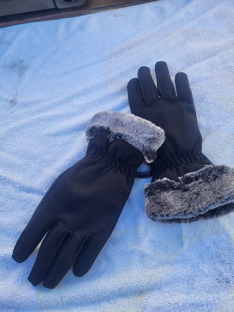  Gloves  For Women  Black  With  Fur Trim