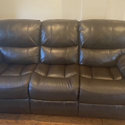 Brown Leather Recliner 3 Seater