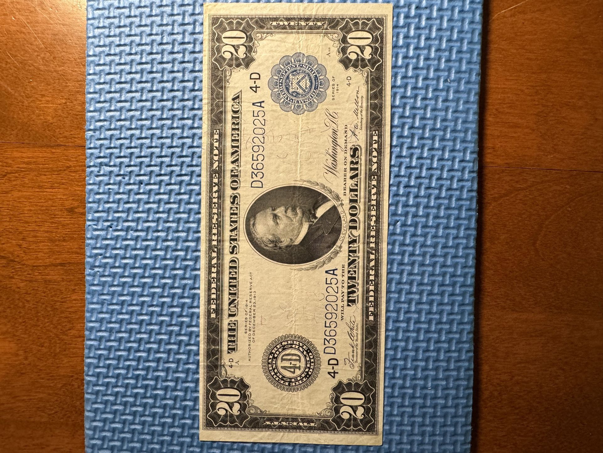 1914. $20 Dollar Bill. Federal Reserve Note. (Large Note )