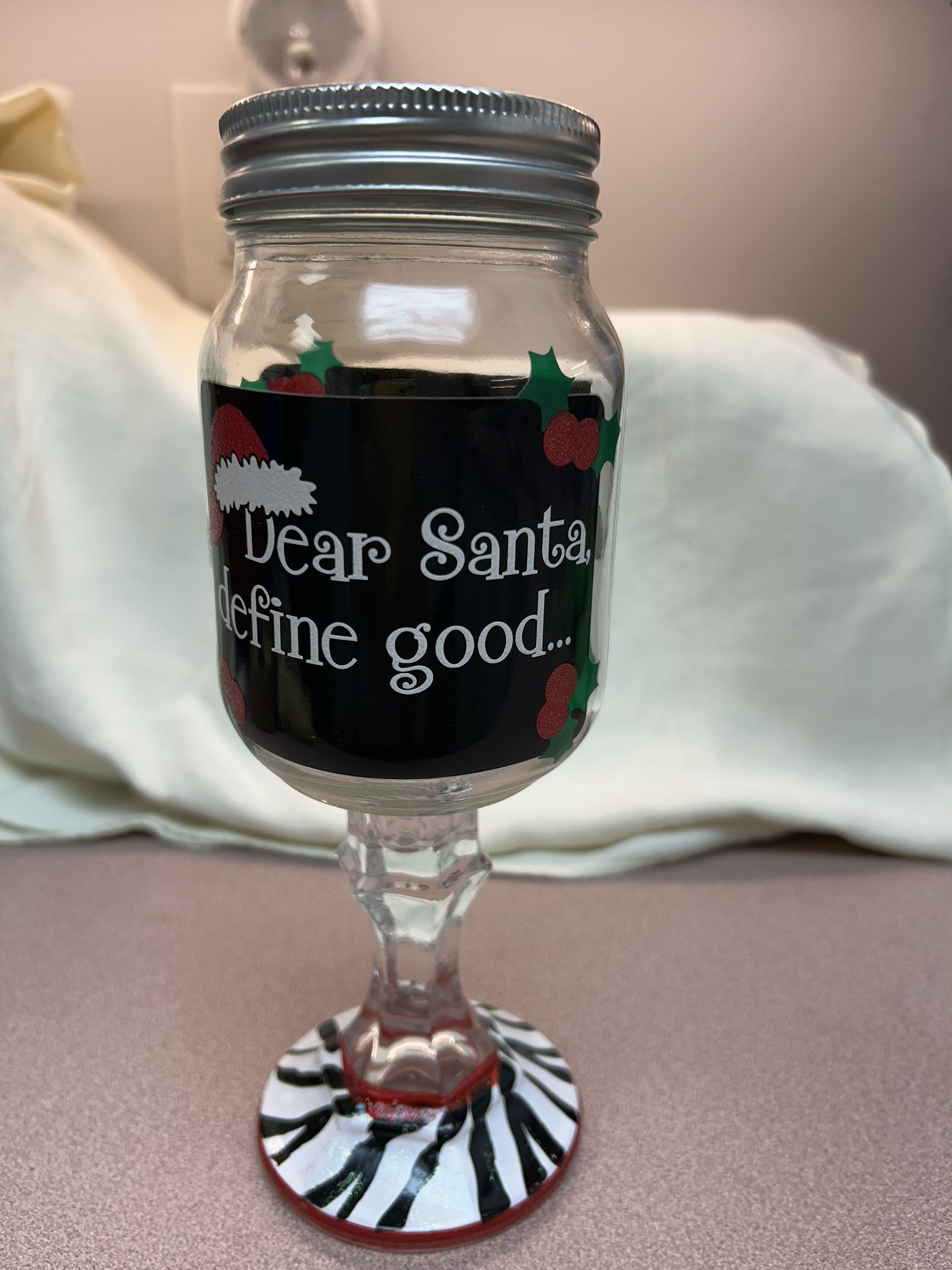 Wine Mason Jar Glass Dear Santa Define Good