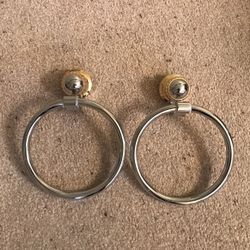 Pair Of Chrome And Gold Wall Mounted Loop Towel Ring Hangers 