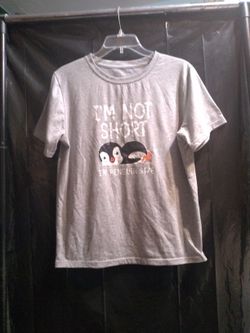 Women's Junior Gray T-SHIRT. Funny Penguin Short Sleeve T-SHIRT.  Size Large.