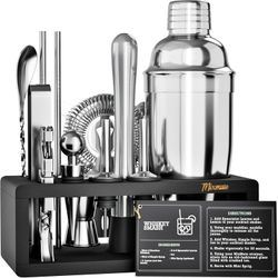 15-Piece Mixology Bartender Kit with Stand – Cocktail Shaker Bar Tool Set, Silver