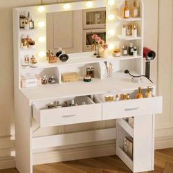 Vanity Desk With Mirror and Lights, And Hair Dryer Holder, With Drawers and Shelves, NEW IN A BOX.
