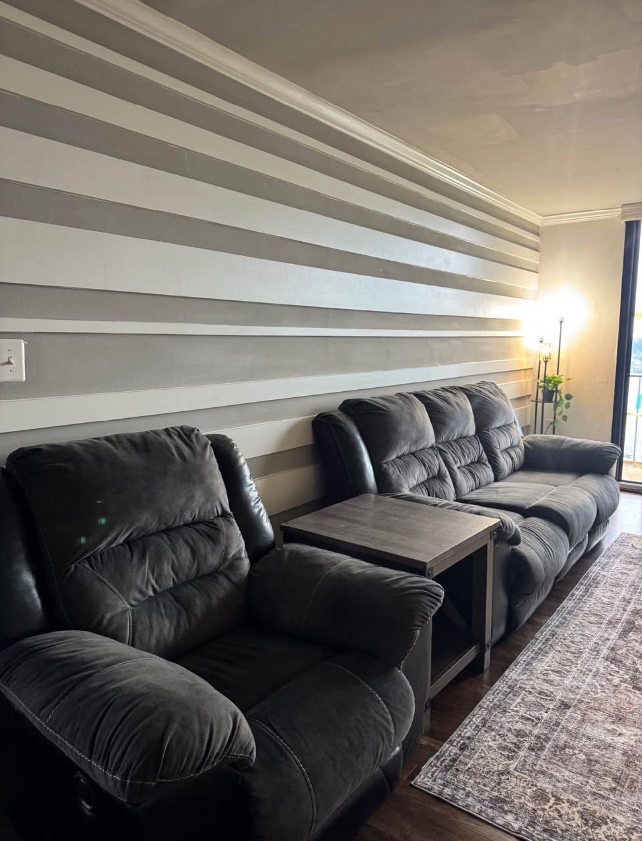 Microfiber Reclining Sofa Couch Set (Grey & Black Color)