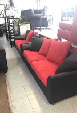 Black and red sofa and love seat