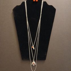 Red and Silver Eagle Multilayer Chain Necklace with Earrings
