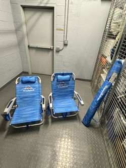 Set Of Two Backpack Beach Chairs And Umbrella