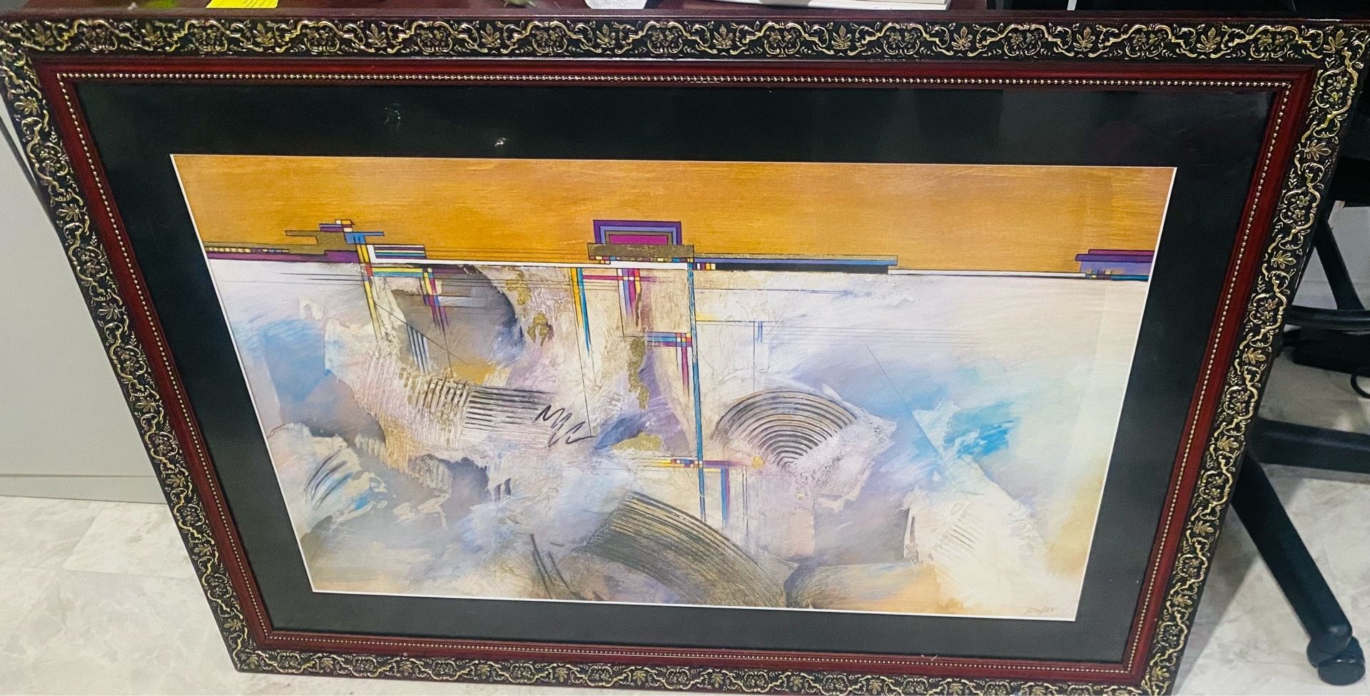 Large Modern Abstract Framed Artwork with Gorgeous Ornate Frame!