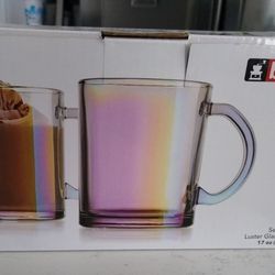 Set of 2 iridescent glass coffee mugs (17oz) - New