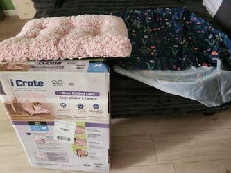 Deluxe 24” Pink Puppy Starter Kit - MidWest iCrate, Floral Cover & Plush Bed Bundle
