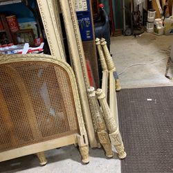 2 antique European Carved Painted Twin Beds