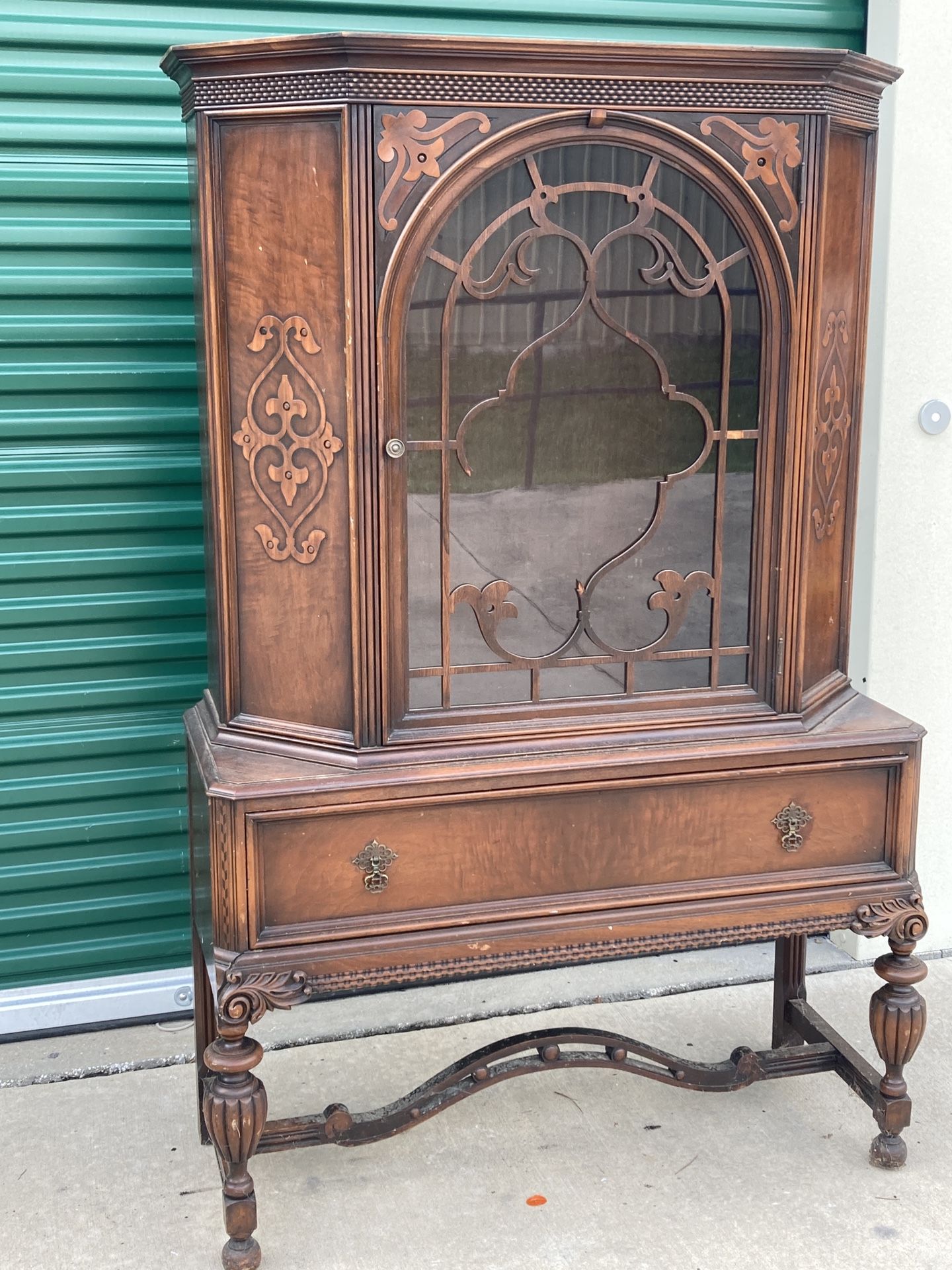 Antique China Cabinet With Drawer And Shelf
