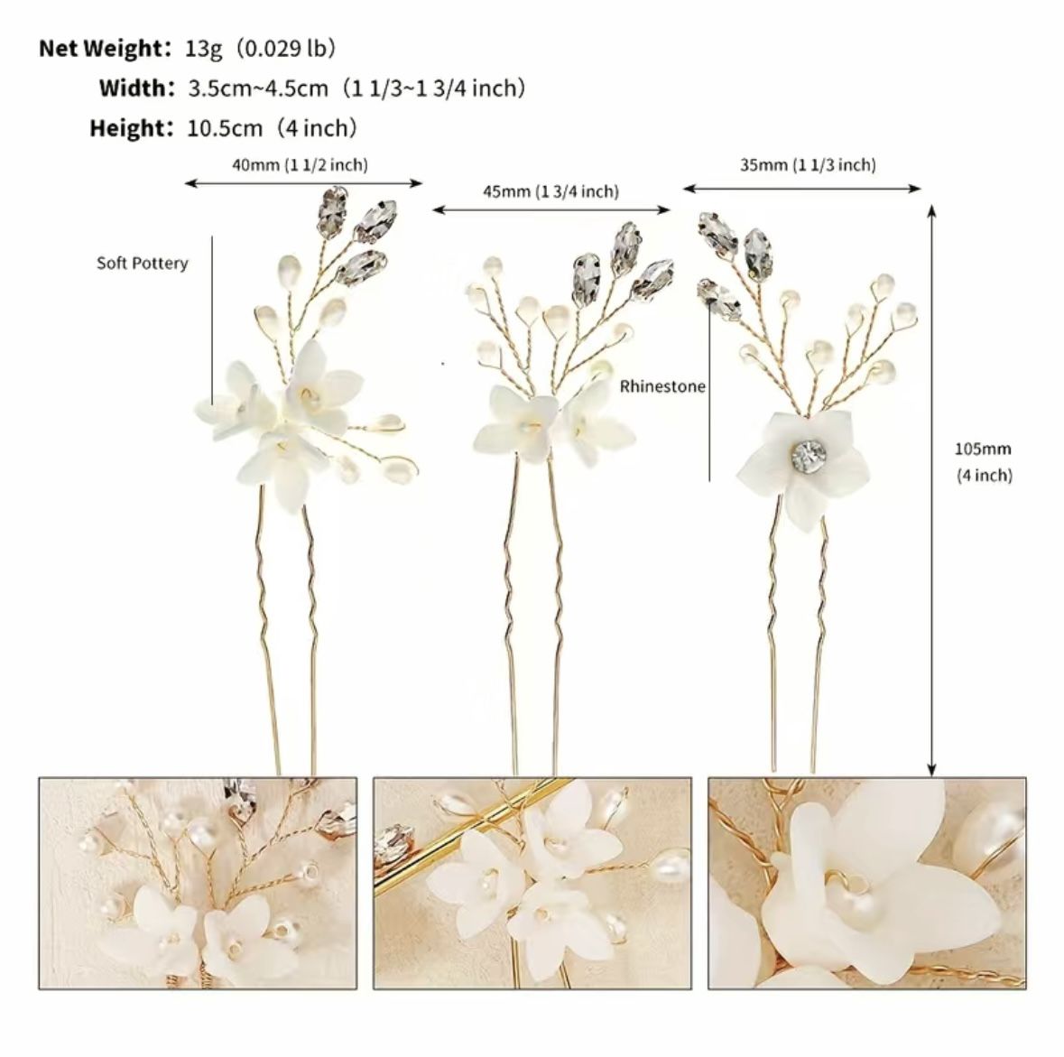 Wedding Hair Pins Bridal Rhinestone Wedding Hair Accessories Hair Pieces For Brides Bridesmaid, Rose Golden 3PCS/PACK