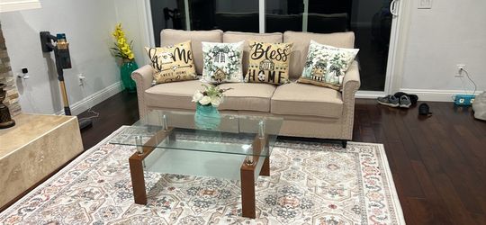 Elegant Beige Upholstery Linen cloth sofa