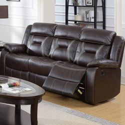 Brand New Brown Soft Gel Leather Manual Reclining Sofa
