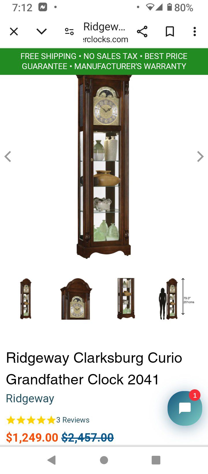 Grandfather Clock Shelf $800 Like New