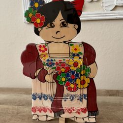 Lupita Doll Collapsible Wood Basket And Standing Doll