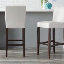 30 in. Banford Riverbed Beige Wood Upholstered Bar Stools with Back