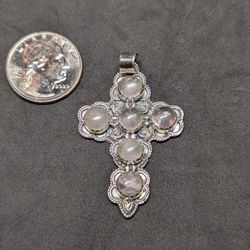Sterling Silver And Rose Quartz Cross Pendant 