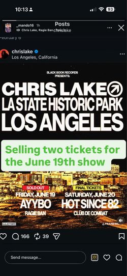 Chris Lake LA show 06/19/26 (2 tickets)