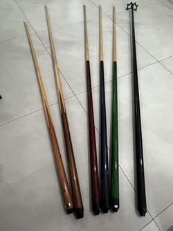 5 Pool Cue Sticks & 1 Jump Stick. Gorgeous Wood. Jupiter.